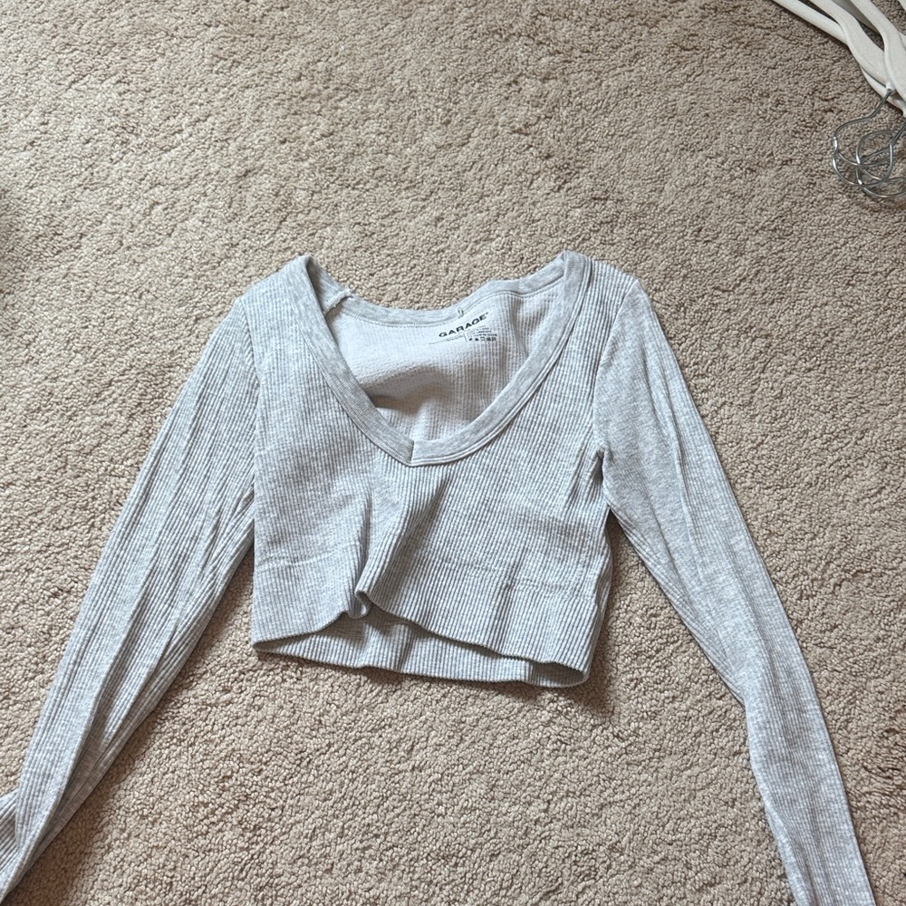 Garage Light Gray Ribbed Long Sleeve